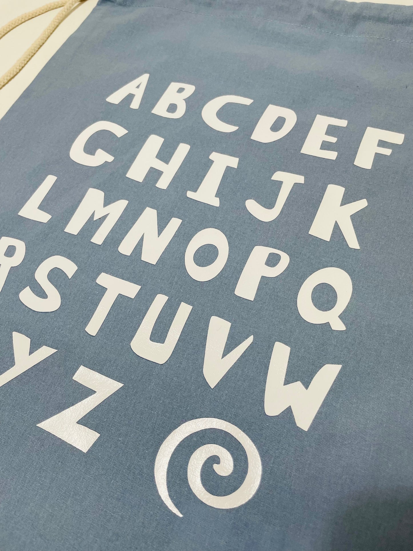 My Alphabet Bag | Dusky Blue Drawstring Toy Bag