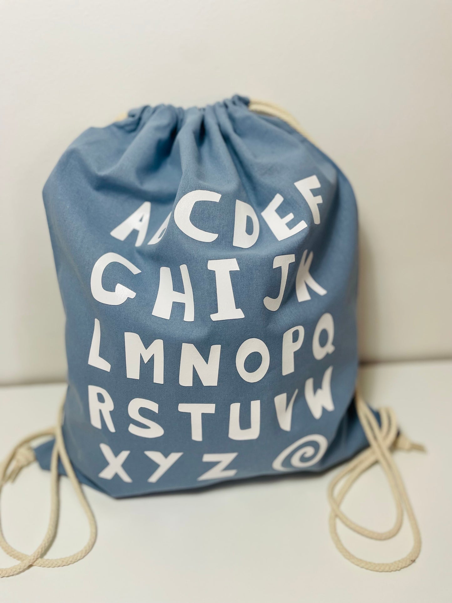 My Alphabet Bag | Dusky Blue Drawstring Toy Bag