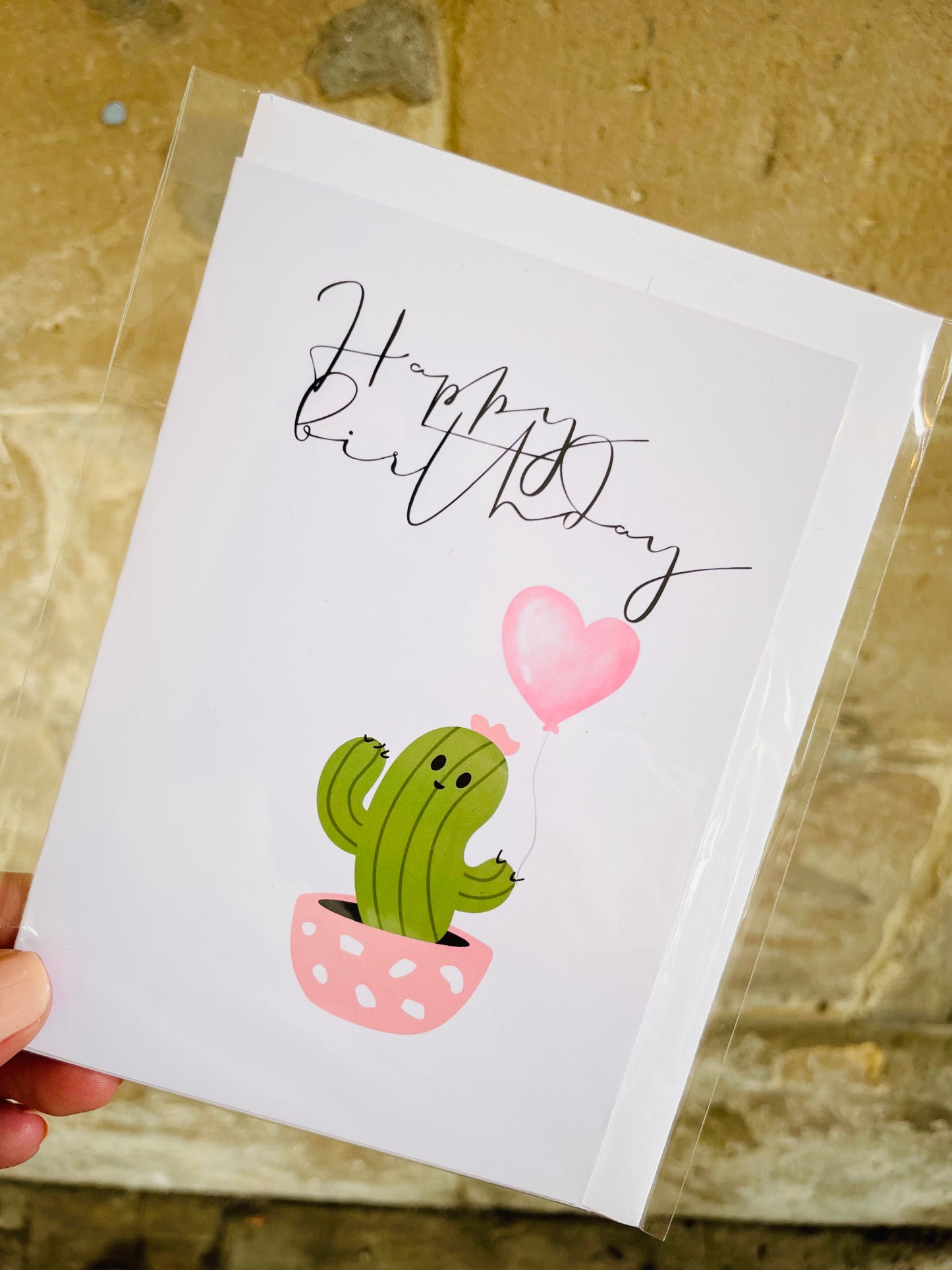 Happy Birthday Cactus & Balloon Greeting Card