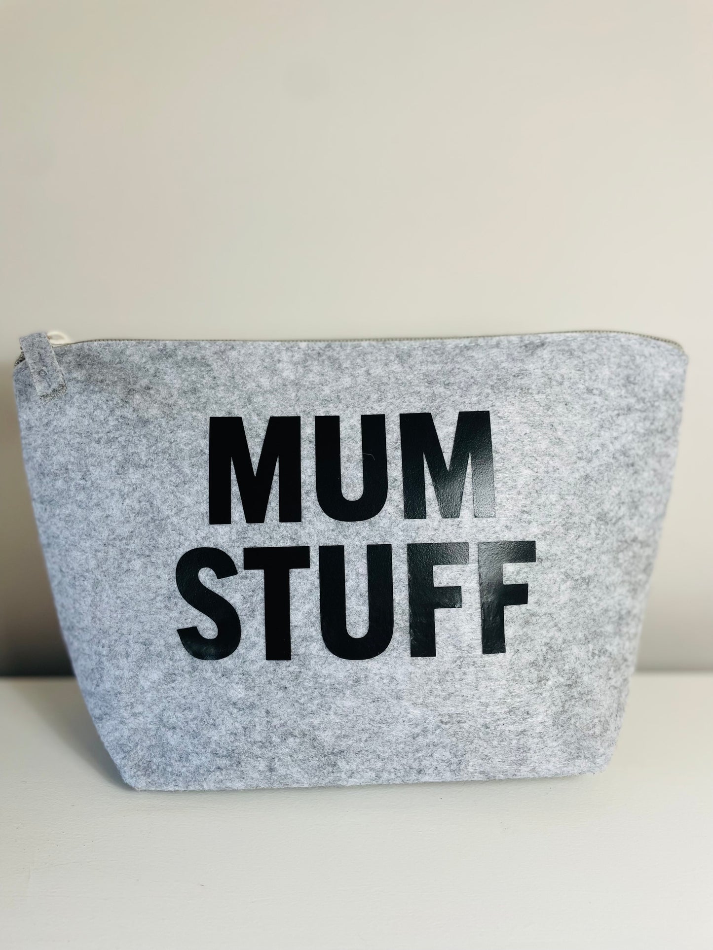 MUM STUFF Large Felt Cosmetics Bag - Grey/Black