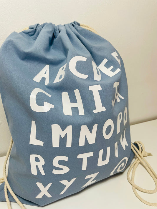 My Alphabet Bag | Dusky Blue Drawstring Toy Bag