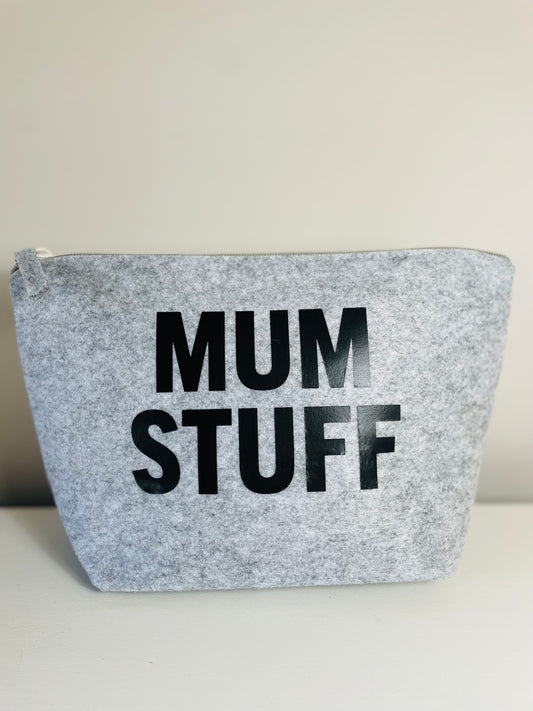 MUM STUFF Large Felt Cosmetics Bag - Grey/Black