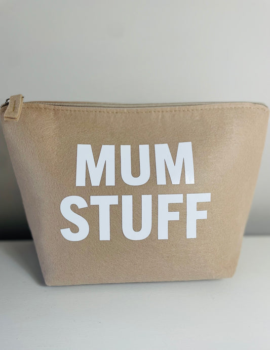 MUM STUFF Large Felt Cosmetics Bag -Beige/White