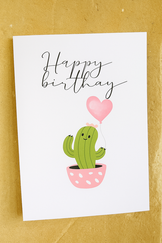 Happy Birthday Cactus & Balloon Greeting Card